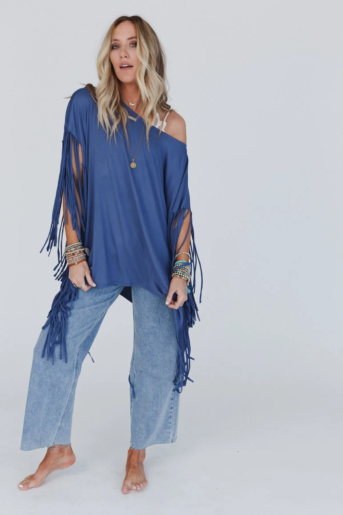 Showstopper Fringe Top - Denim