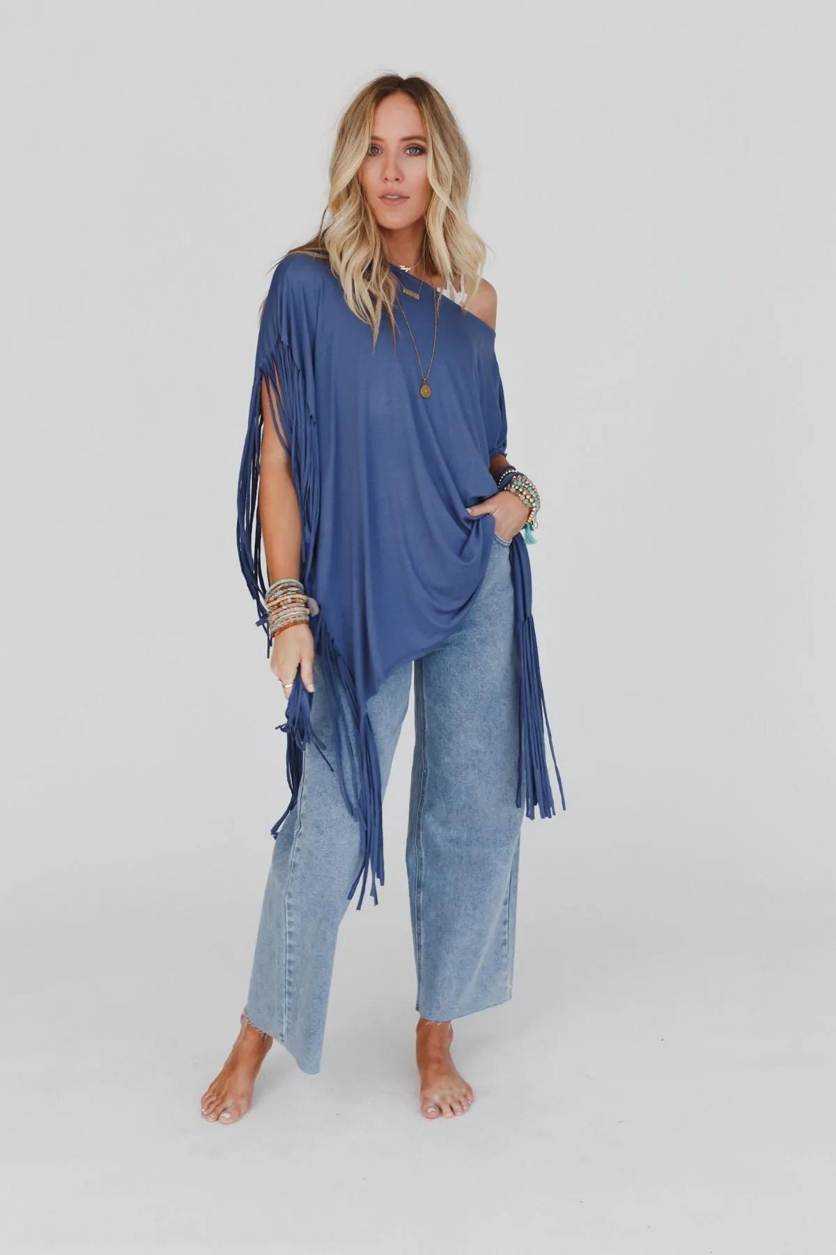 Showstopper Fringe Top - Denim