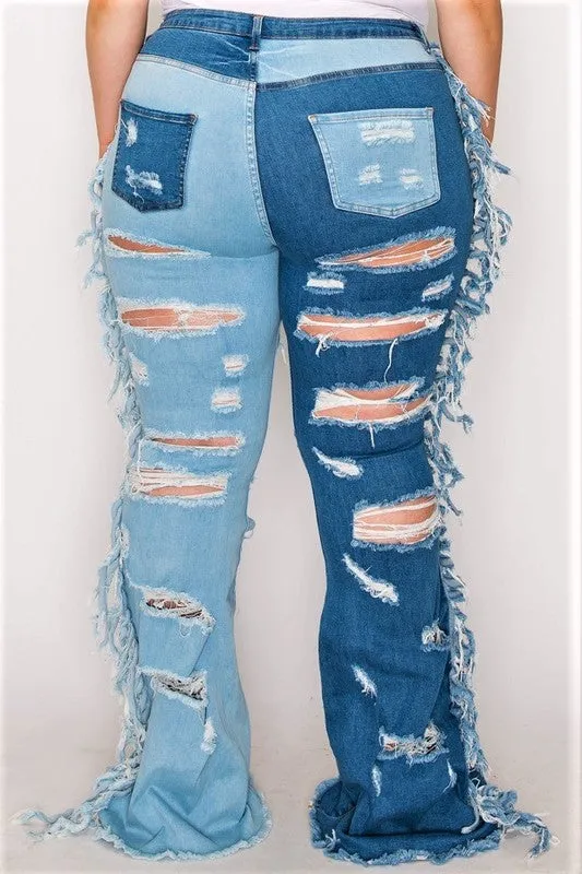 Side Tassel Duo Blue Flare Jeans