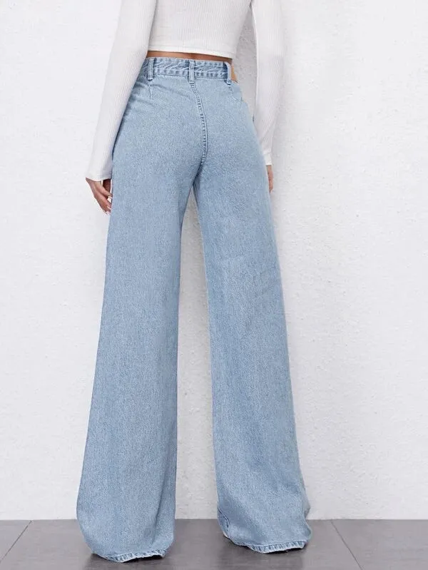 Sky Blue Fall Wide Leg High Rise Jeans