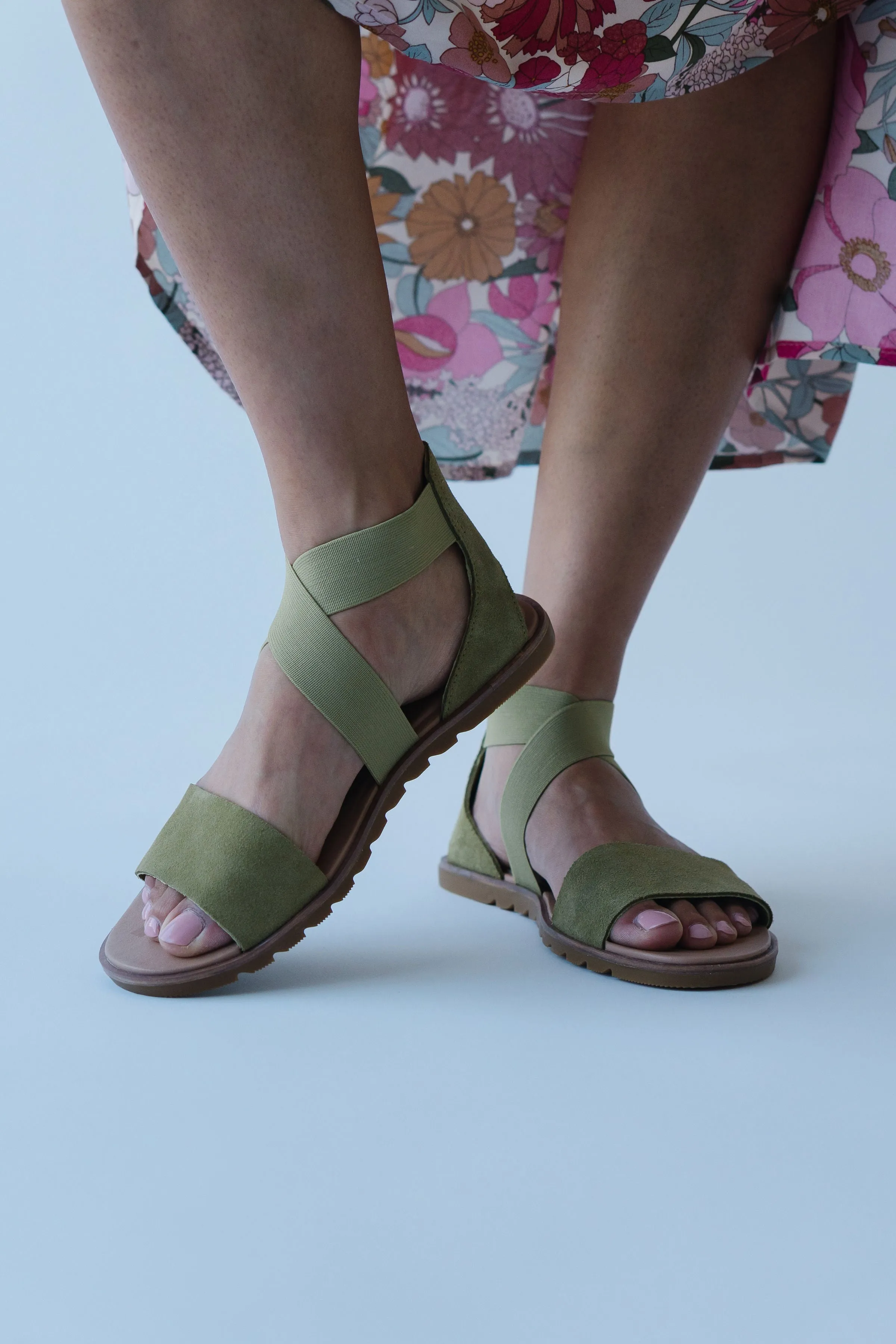 SOREL: Ella II Sandal in Olive Shade   Chalk