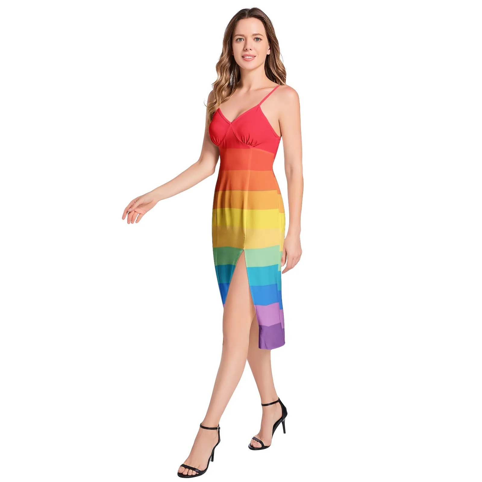 Spectral Bars Split Thigh V-Neck Cami Dress