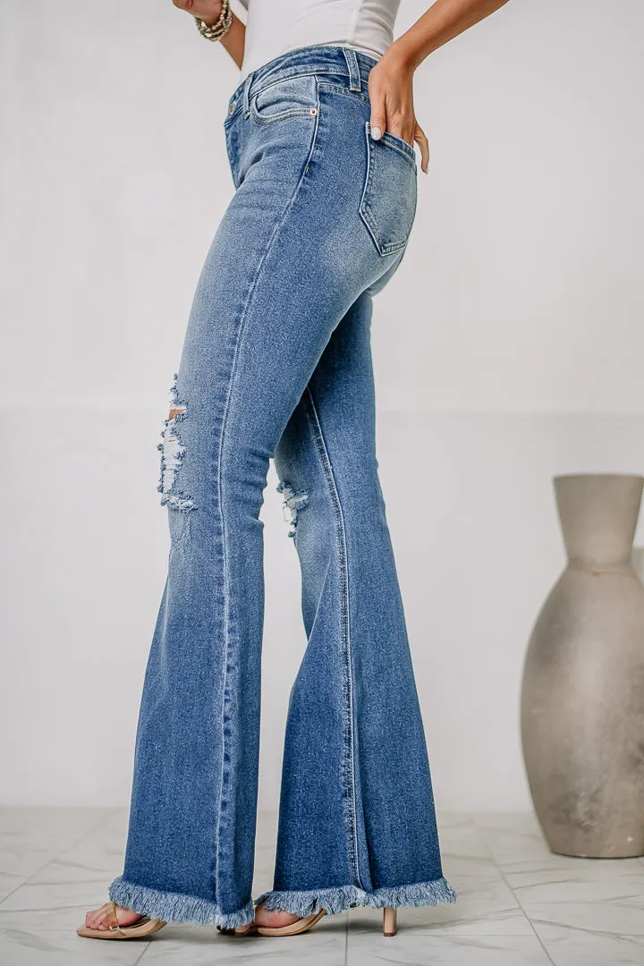 Stevie Distressed Flare Jeans | Medium Wash