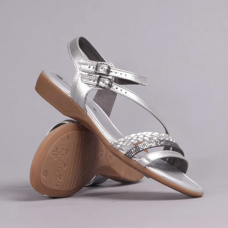 Strappy Diamante Sandal in Silver - 12421