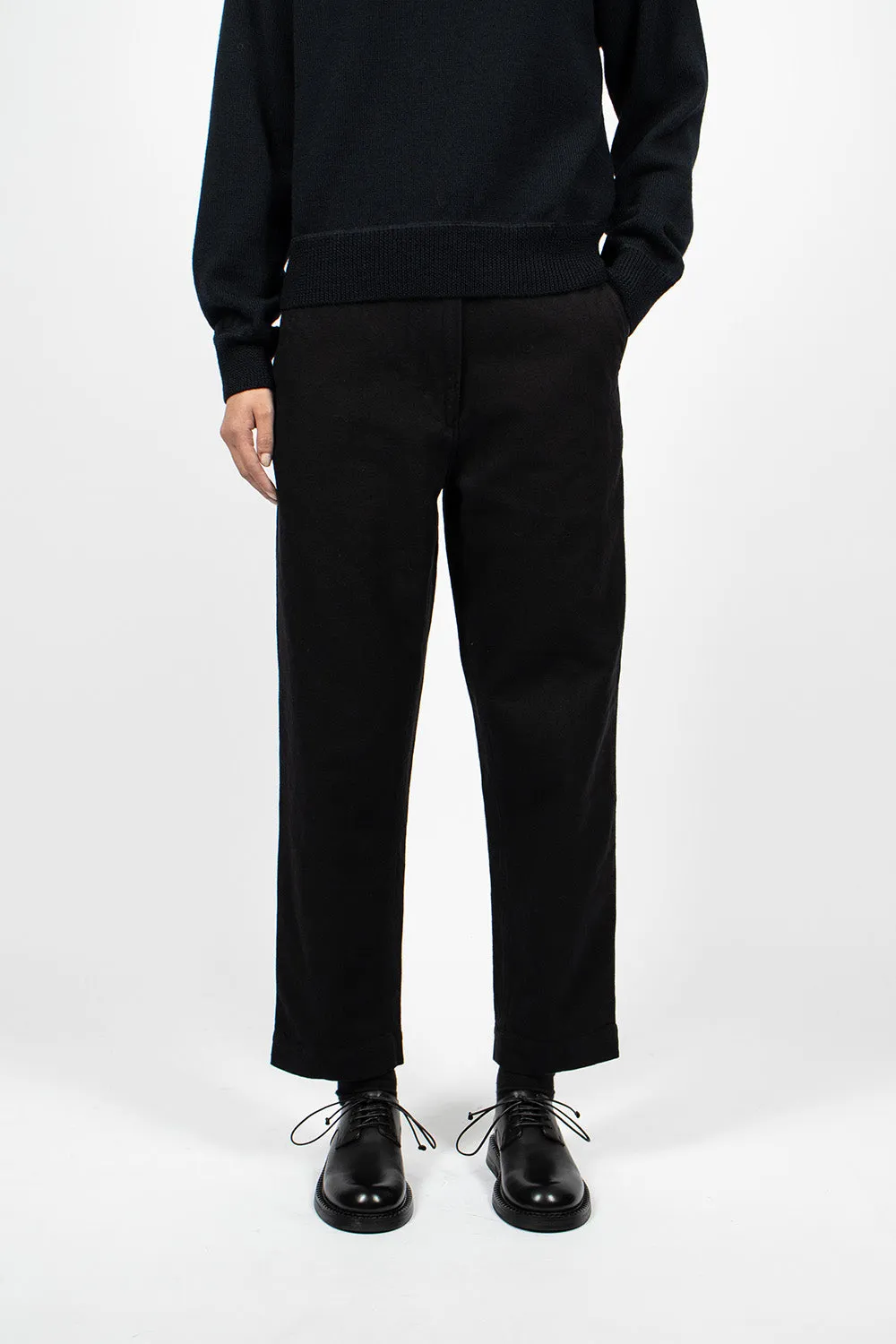 Worn Linen Cotton Drill Trouser Black